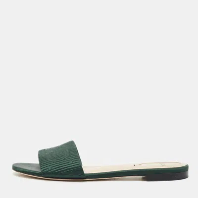 Pre-owned Fendi Size 38.5 Green Satin Flat Slides