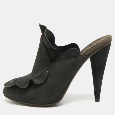 Pre-owned Fendi Size 39 Black Nubuck Leather Mules
