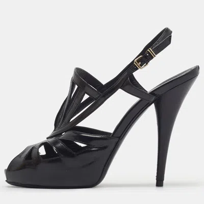 Pre-owned Fendi Size 39 Black Patent Leather Platform Sandals
