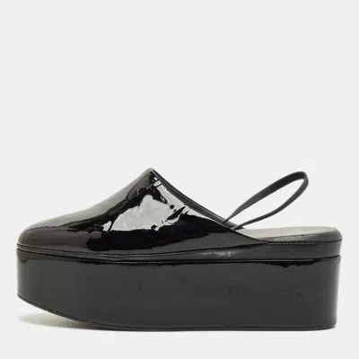 Pre-owned Fendi Size 39 Black Patent Leather Platform Slingback Mules