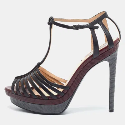 Pre-owned Fendi Size 39 Multicolor Lizard Embossed And Leather T-strap Platform Sandals