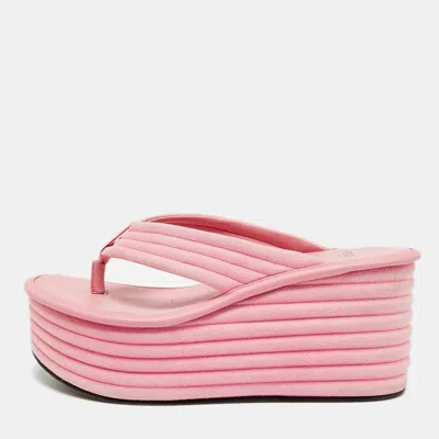 Pre-owned Fendi Size 39 Pink Suede Thong Wedge Slide Sandals