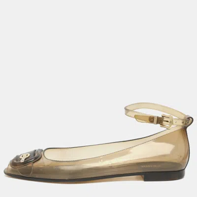 Pre-owned Fendi Size 39 Transparent Jelly Peep Toe Ankle Strap Ballet Flats