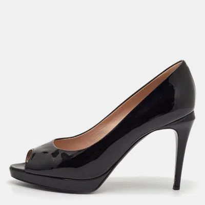 Pre-owned Fendi Size 40 Black Patent Leather Peep Toe Pumps