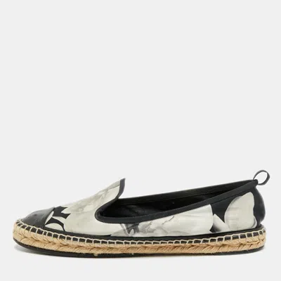 Pre-owned Fendi Size 40 Black/white Leather And Nylon Espadrille Flats