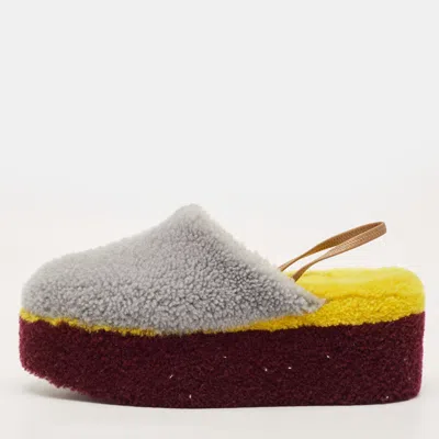 Pre-owned Fendi Size 40 Multicolor Shearling Fur Platform Mules