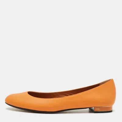 Pre-owned Fendi Size 40 Orange Leather Ballet Flats