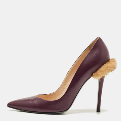 Pre-owned Fendi Size 40 Purple Leather And Mink Fur Pumps