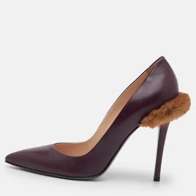 Pre-owned Fendi Size 40 Purple Leather And Mink Fur Pumps