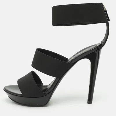 Pre-owned Fendi Size 41 Black Nylon Strappy Ankle Strap Sandals