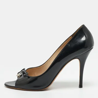 Pre-owned Fendi Size 41 Black Patent Leather Peep Toe Pumps