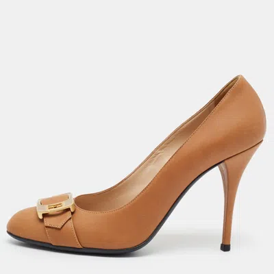 Pre-owned Fendi Size 41 Brown Leather Buckle Round Toe Pumps