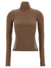 Fendi High Neck Long Sleeve Stretch Jersey In Brown