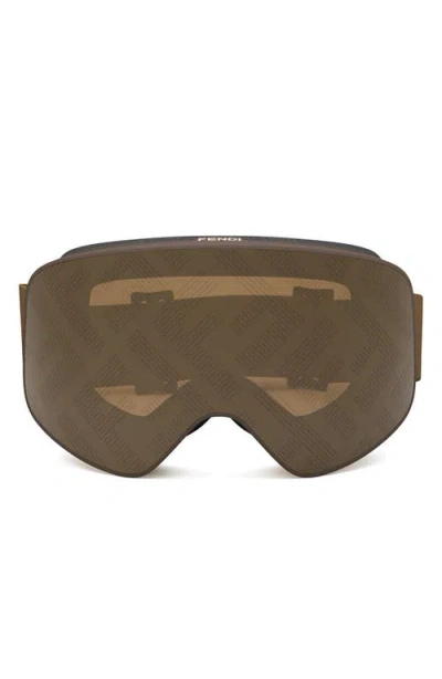 Fendi Ski Mask With Logo Mirrored Lens In Shiny Dark Brown/brown