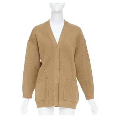 Pre-owned Fendi Skims 2021 Runway Monogram Logo Knit Oversized Pocket Cardigan It36 Xxs In Brown