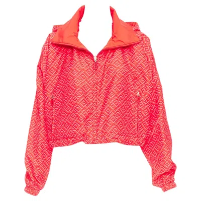 Pre-owned Fendi Skims Red Ff Monogram Print Nylon Cropped Anorak Windbreaker M