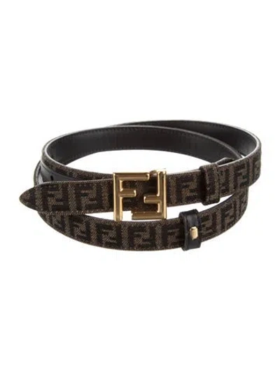 Pre-owned Fendi Skinny Canvas Belt In Brown