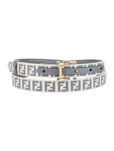 Pre-owned Fendi Skinny Canvas Belt W/ Tags In White
