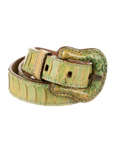 Pre-owned Fendi Skinny Embossed Leather Belt In Green
