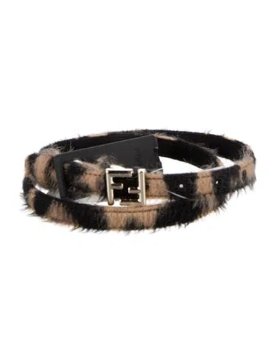 Pre-owned Fendi Skinny Faux Fur Belt In Neutrals