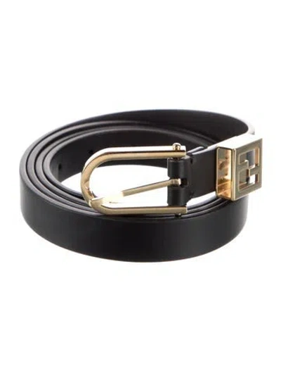 Pre-owned Fendi Skinny Leather Belt In Black/gold