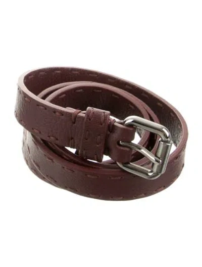 Pre-owned Fendi Skinny Leather Belt In Burgundy