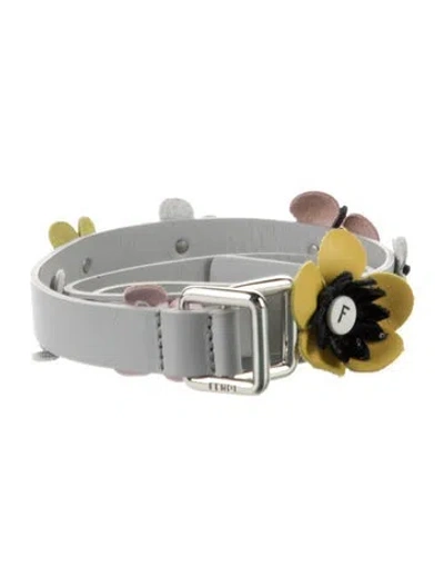 Pre-owned Fendi Skinny Leather Belt In Gray