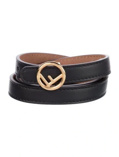 Pre-owned Fendi Skinny Leather Belt W/ Tags In Black