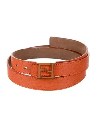 Pre-owned Fendi Skinny Leather Waist Belt In Orange