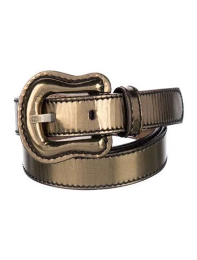 Pre-owned Fendi Skinny Patent Leather Belt In Gold