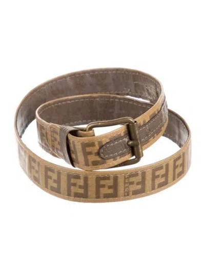 Pre-owned Fendi Skinny Patent Leather Waist Belt In Neutral
