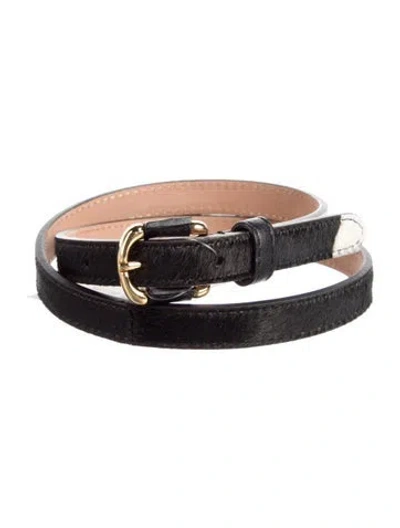 Pre-owned Fendi Skinny Ponyhair Waist Belt In Black/white