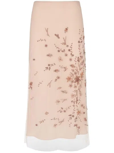 Fendi Pink Embroidered Tulle Skirt In Nude