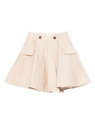 Fendi Kids Mini Chic Cotton Skirt With Pockets In Neutral