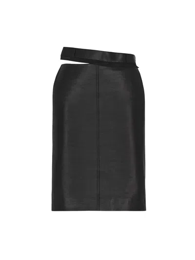 Fendi Cut-out Leather Skirt In Black