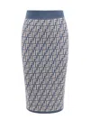 Fendi High-waisted Knit Knee-length Skirt With All-over Pattern In Blue
