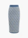 Fendi High-waisted Knit Knee-length Skirt With All-over Pattern In Blue