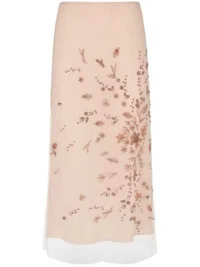 Fendi Floral Embellished Midi Tulle Skirt In Neutral