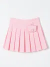 Fendi Pink Skirt For Girl With  Logo And Baguette In Baby Pink