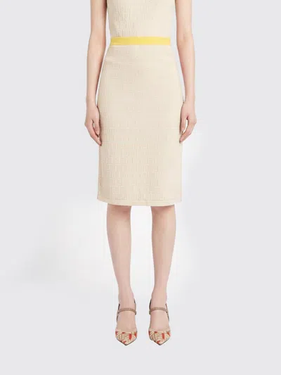Fendi Gonna In Cotone E Seta In Neutral