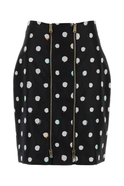 Fendi High Waist Polka Dot Taffeta Skirt In Black