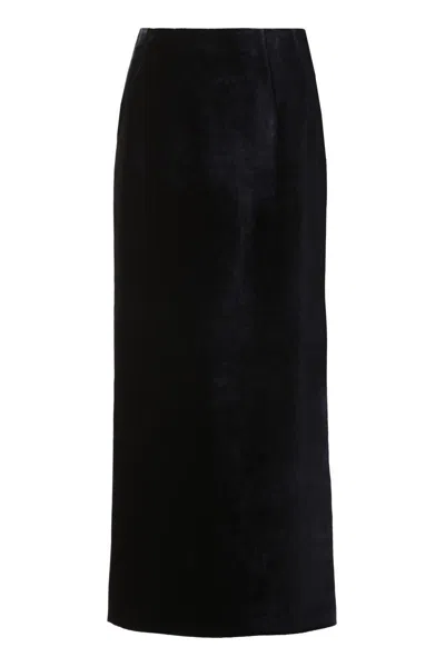 Fendi Navy Blue Zip-embellished Velvet Maxi Skirt