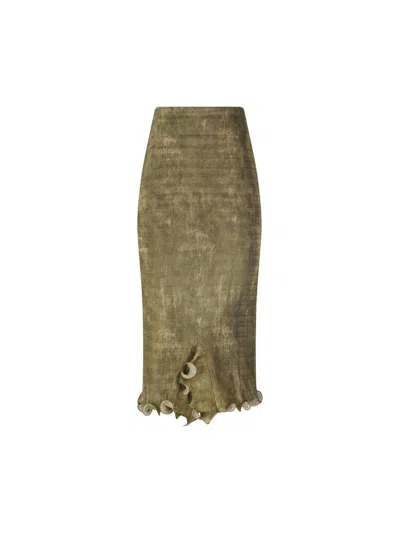 Fendi Ruffled Midi Skirt In Green