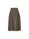Fendi Women Brown Flared Midi Skirt With All-over Ff Motif In Silk Woman In Brown