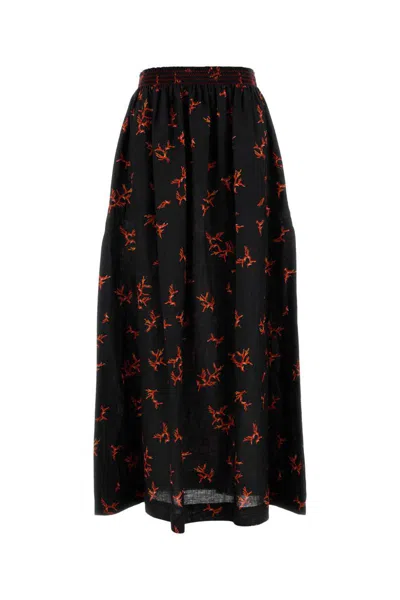 Fendi Floral Maxi Skirt Made From Linen In Black