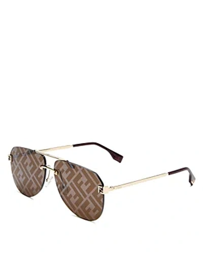 Fendi Sky Aviator Sunglasses, 61mm In Gold/brown Mirrored Solid