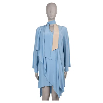Pre-owned Fendi Sky Blue Silk 2018 Tie-neck Crepe Mini Dress 40 S