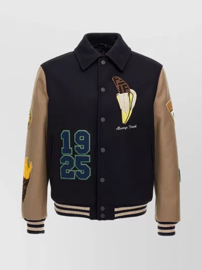 Fendi Sleeve Contrast Bomber Jacket With Embroidered Patches In Multi