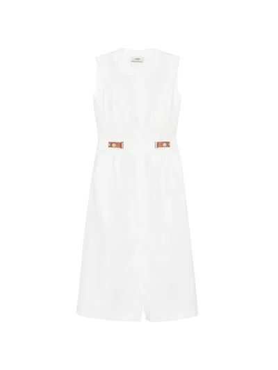 Fendi Sleeveless Belted-waist Midi Dress In White