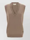 Fendi Sleeveless Cashmere Vest Featuring Ribbed Trim In Brown